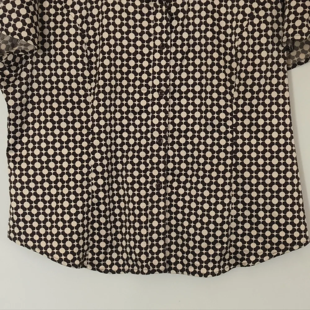 Rickis Size 16 Geometric Mod Print Brown Cream Button Down Blouse Short Sleeve 9 - Picture 6 of 13